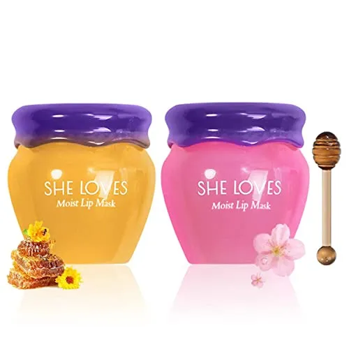 2PCS Lip Mask Overnight, Honey&Sakura Day and Night Repair Lip Sleeping Masks Honey Lip Balm, Fade Lip Lines Bee Balm Lip Balm, Hydrating &Prevention Dry and Crack Lip Scrubs Exfoliator