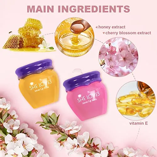 2PCS Lip Mask Overnight, Honey&Sakura Day and Night Repair Lip Sleeping Masks Honey Lip Balm, Fade Lip Lines Bee Balm Lip Balm, Hydrating &Prevention Dry and Crack Lip Scrubs Exfoliator