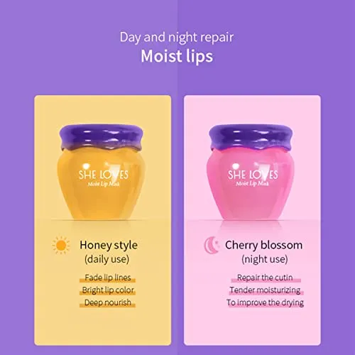 2PCS Lip Mask Overnight, Honey&Sakura Day and Night Repair Lip Sleeping Masks Honey Lip Balm, Fade Lip Lines Bee Balm Lip Balm, Hydrating &Prevention Dry and Crack Lip Scrubs Exfoliator