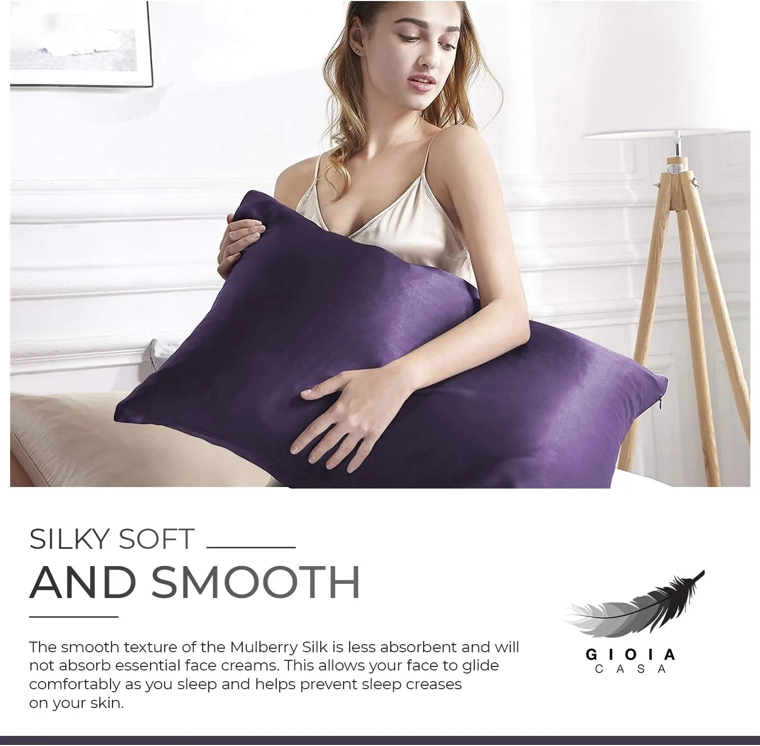 Anti-Wrinkle, Hypoallergenic Silk Pillowcase - Gioia Casa