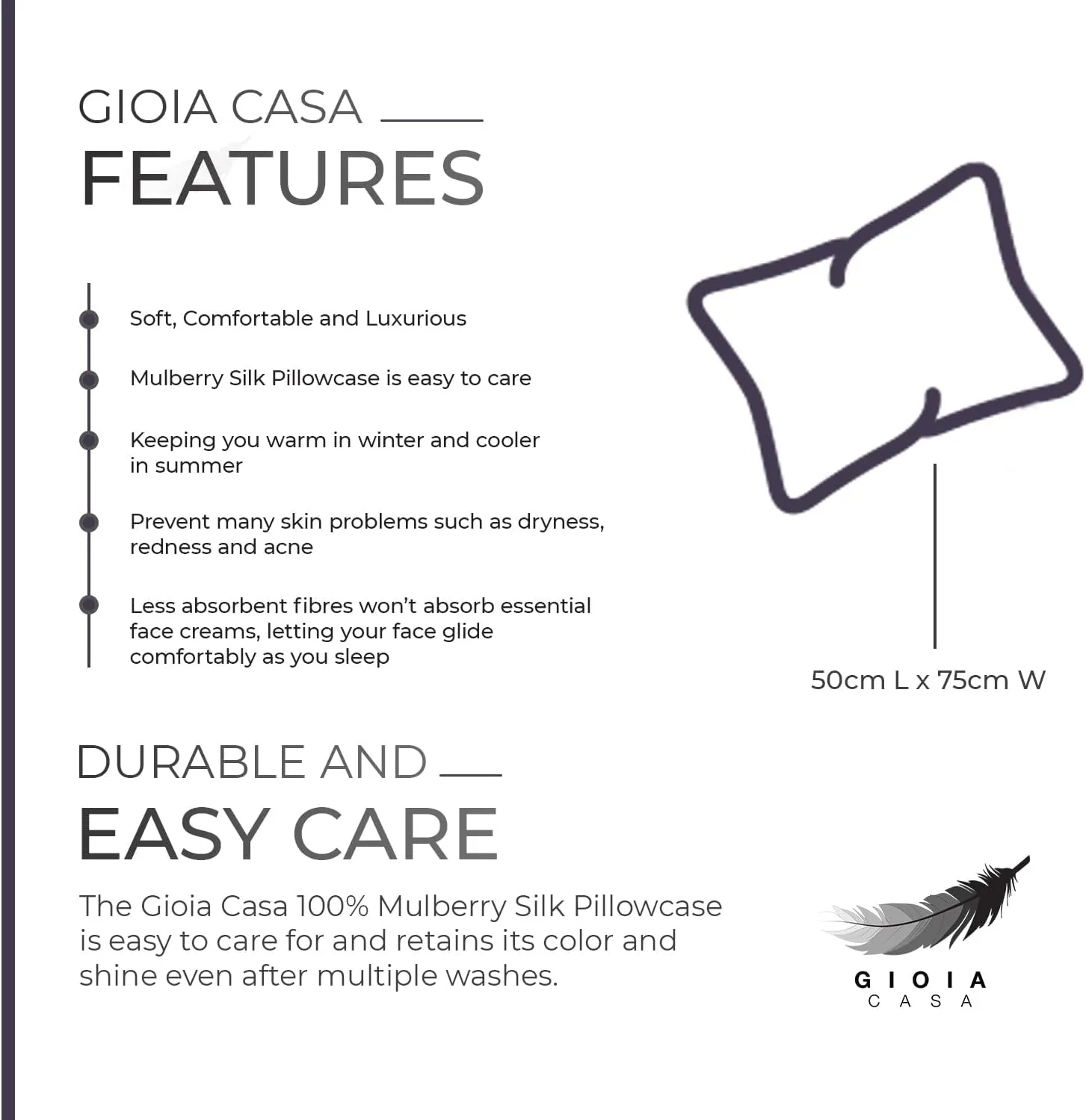 Anti-Wrinkle, Hypoallergenic Silk Pillowcase - Gioia Casa