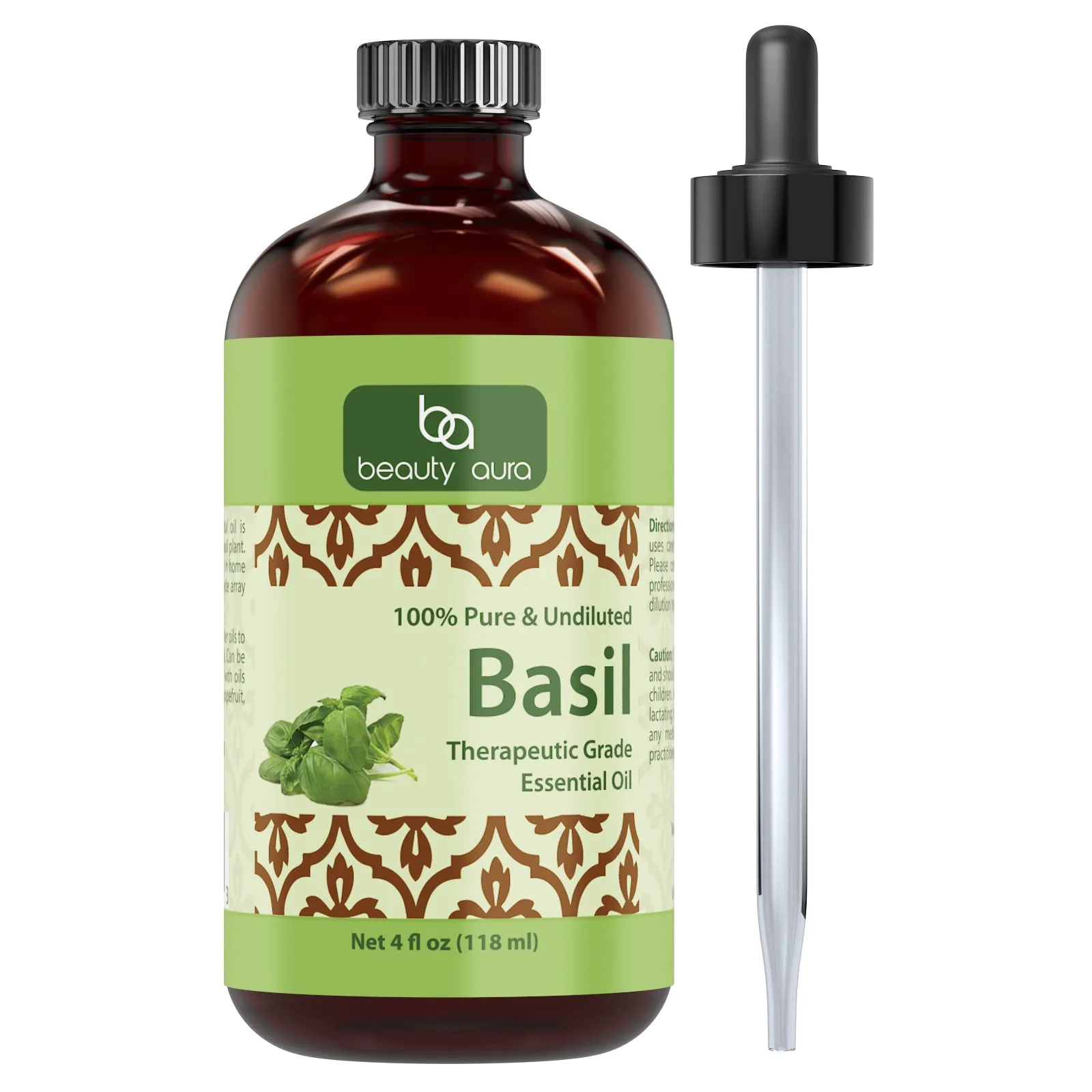 Beauty Aura Basil Oil | Therapeutic Grade Essential Oil | 4 Fl. Oz (118 ml)