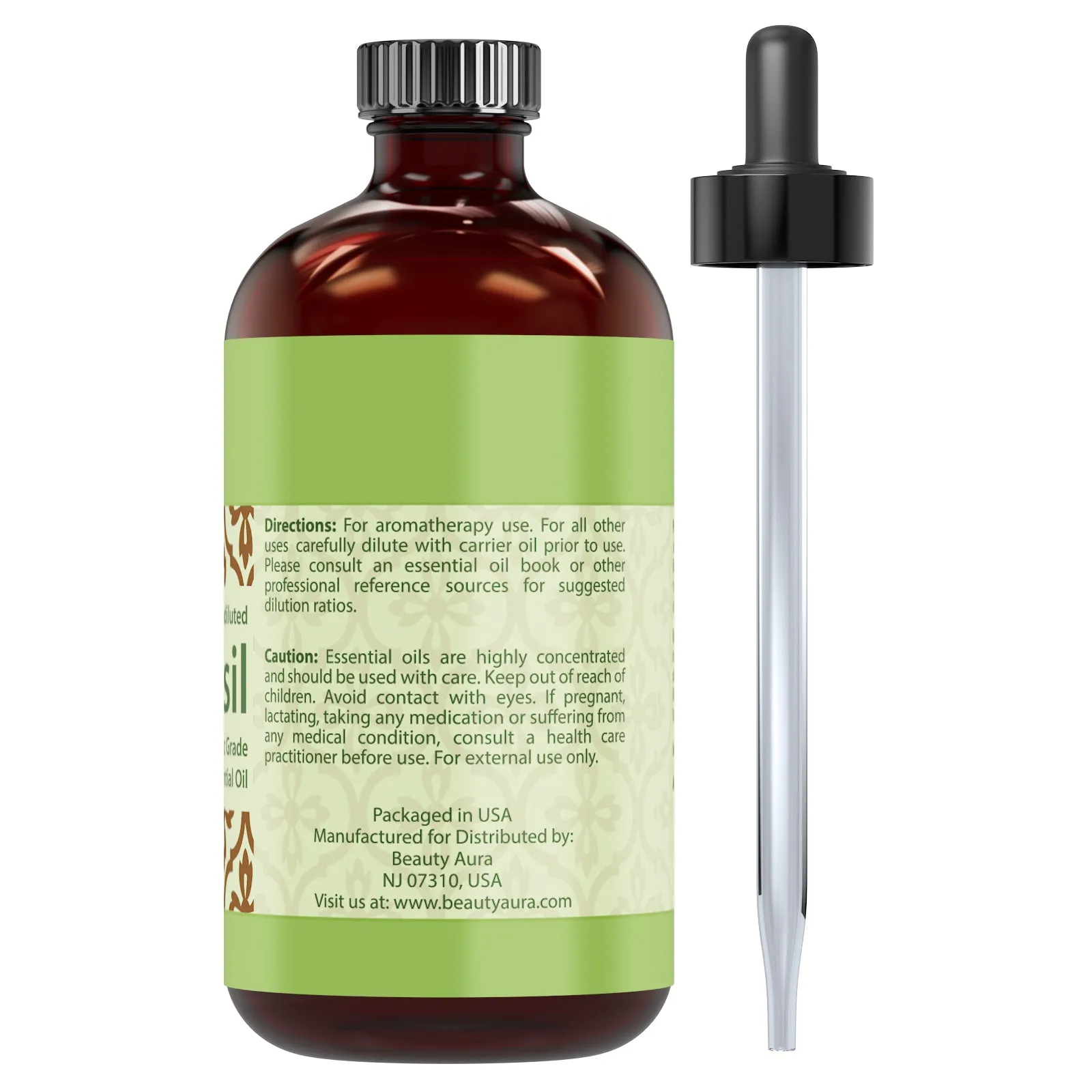 Beauty Aura Basil Oil | Therapeutic Grade Essential Oil | 4 Fl. Oz (118 ml)