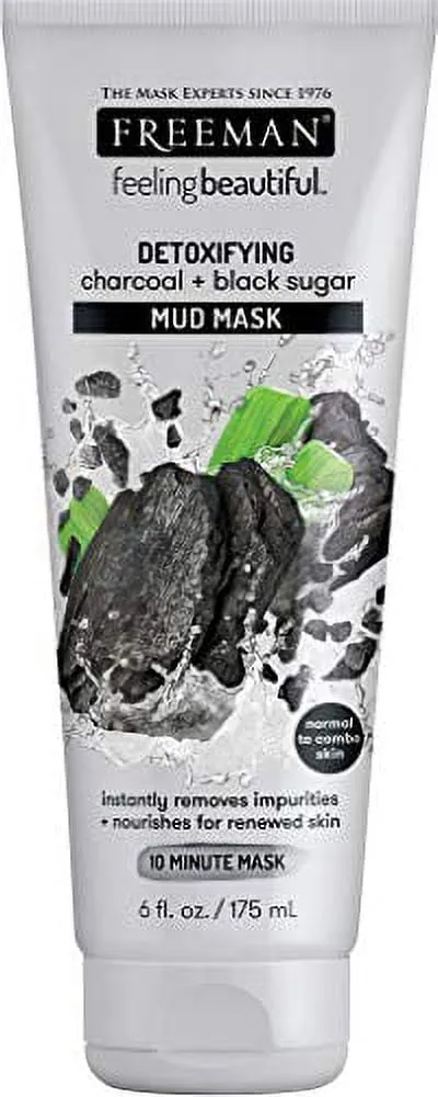 Freeman Feeling Beautiful Charcoal And Black Sugar Mud Mask, Normal And Combo, 6 oz