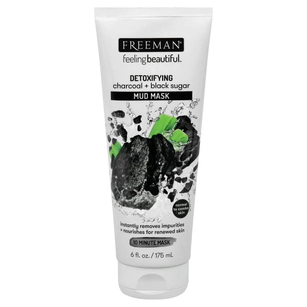 Freeman Feeling Beautiful Charcoal And Black Sugar Mud Mask, Normal And Combo, 6 oz