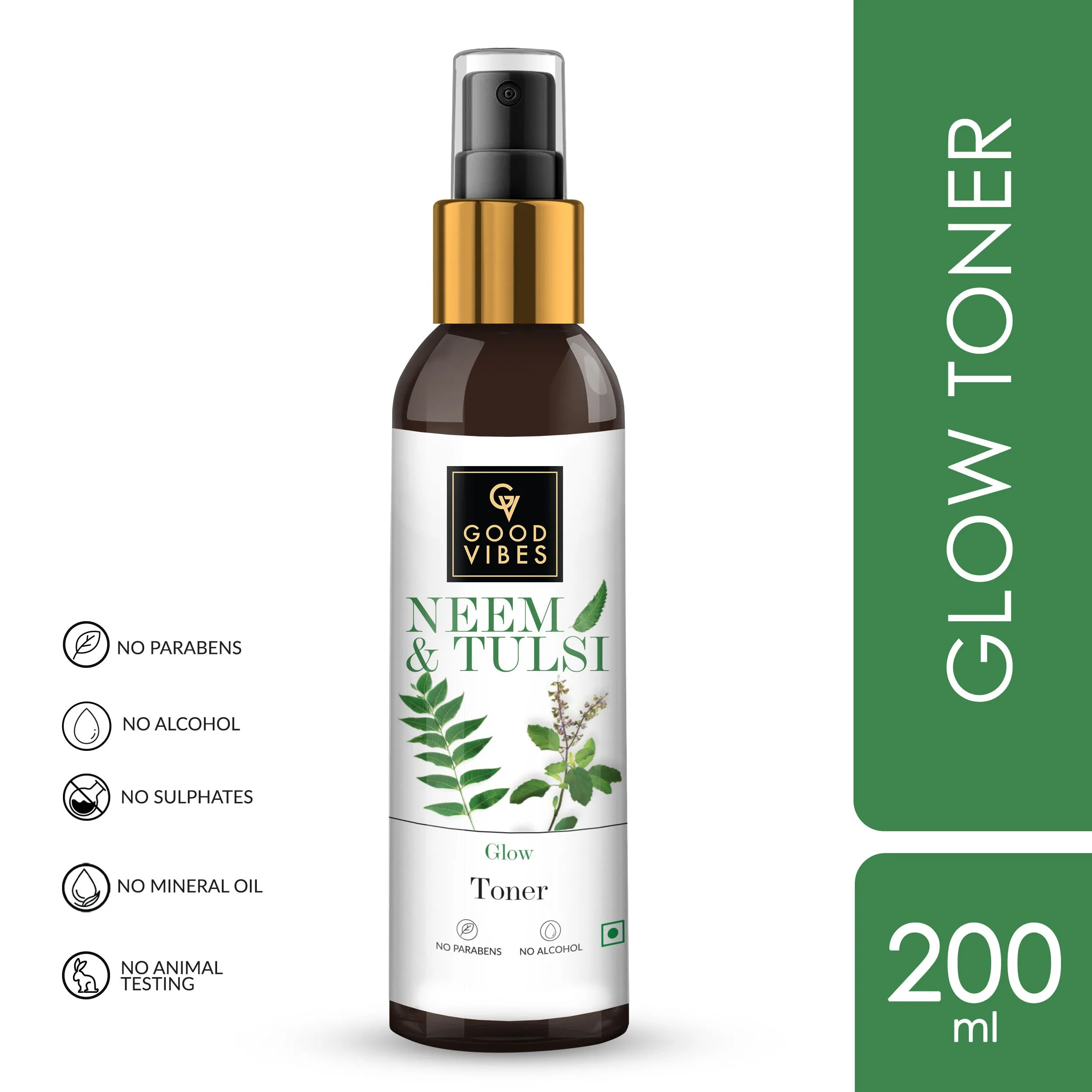 Good Vibes Neem & Tulsi Glow Toner | Cleansing, Hydrating, Calming | No Parabens, No Alcohol, No Sulphates, No Mineral Oil, No Animal Testing (200 ml)